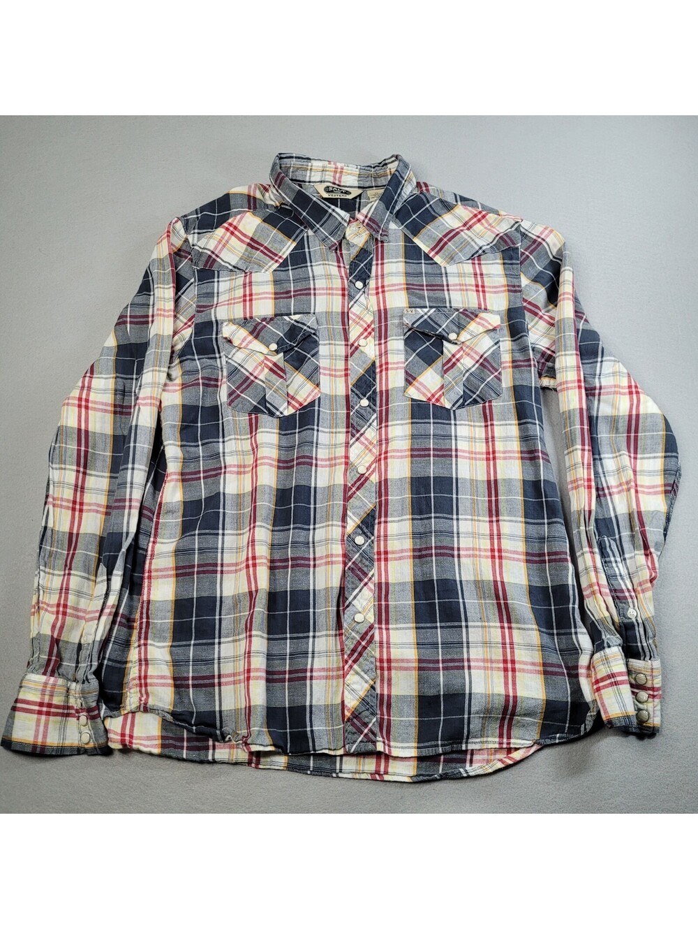 Salt Valley Western Shirt Mens Sz XL Pearl Snap Plaid Cowboy Long Sleeve Cotton